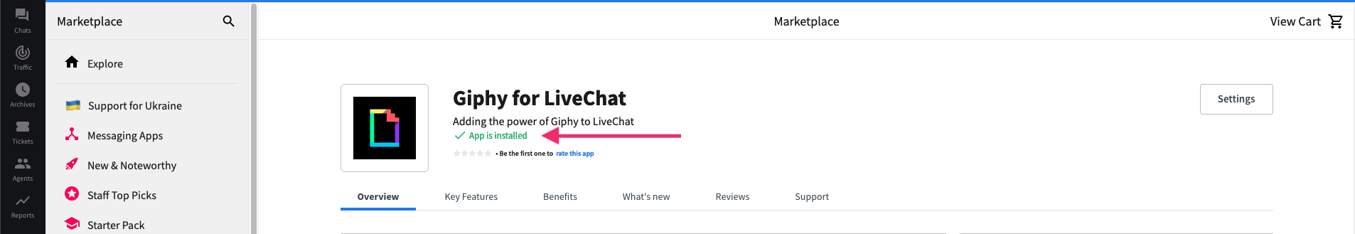 Picture of Giphy for LiveChat after installation
