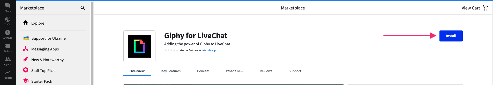 Picture of Giphy for LiveChat before installation